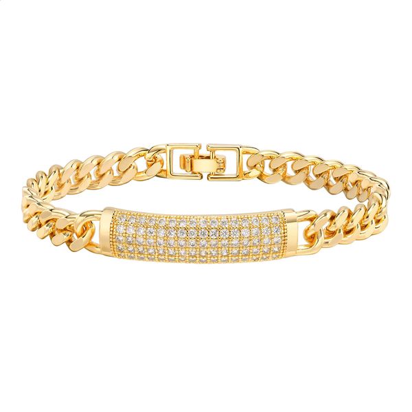 Bracciale a catena Curban cubano per donna Gioielli placcati in oro con barra curva grosso CZ 231116