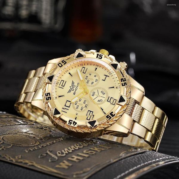 Avanadores de pulso Luxury Golden Men Watch 2023 Moda Casual Aço inoxidável Quartz Analógico Relógio de Relógio de Relogio Masculino Relógio