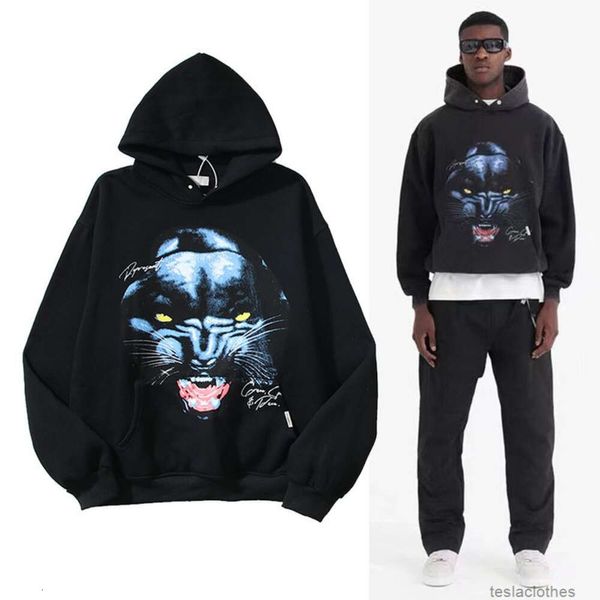 Tasarımcı Hoodie Erkek Sweatshirts Fashion Street Giyim VTG High Street Rep Hoodie 22 Yıl Yeni Leopar Head İngilizce Baskı Kapşonlu Gevşek Moda Kazak Erkekler