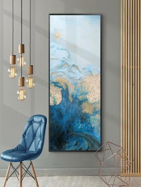 Abstraktes Ölgemälde, große nordische Wandkunst, Leinwand, blaues Poster und Druck, Wohnzimmerdekoration, Esszimmer, Wandkunst, Bilder, Home8052270