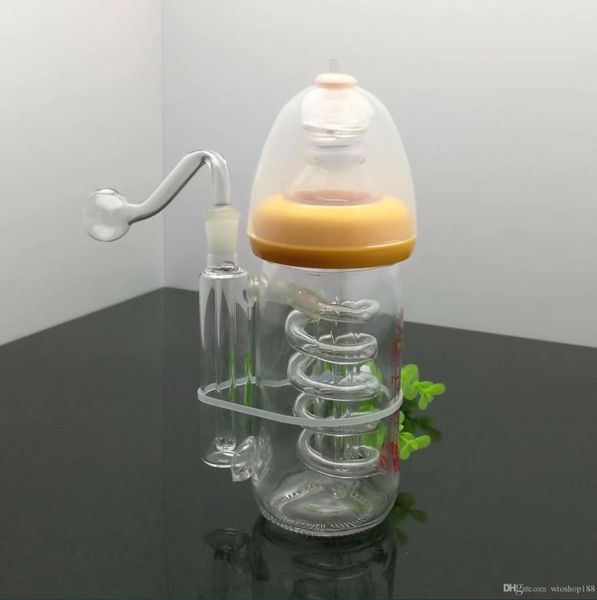 Pipa da fumo Mini bong in vetro per narghilè Bollitore per bottiglia di latte in vetro colorato a forma di metallo con vassoio in filo e bollitore per narghilè