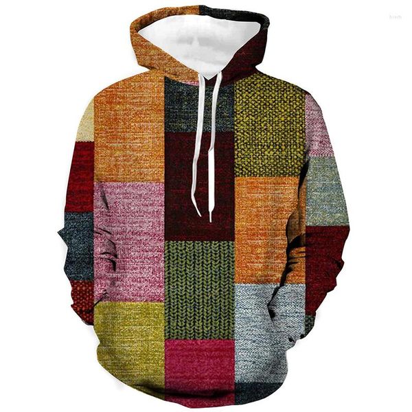 Herren Hoodies Vintage Herren Hoodie 3D Plaid Bedrucktes Sweatshirt Frühling Herbst Unisex Übergroßer Pullover Harajuku Kleidung Stranger Things