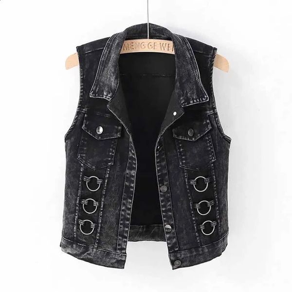 Damenwesten Mode Denim Weste weiblich Frühling Herbst ärmellose Wild Tops kurze Jacke Frauen Jean Weste weiß schwarz Chaleco Mujer S5XL 231116