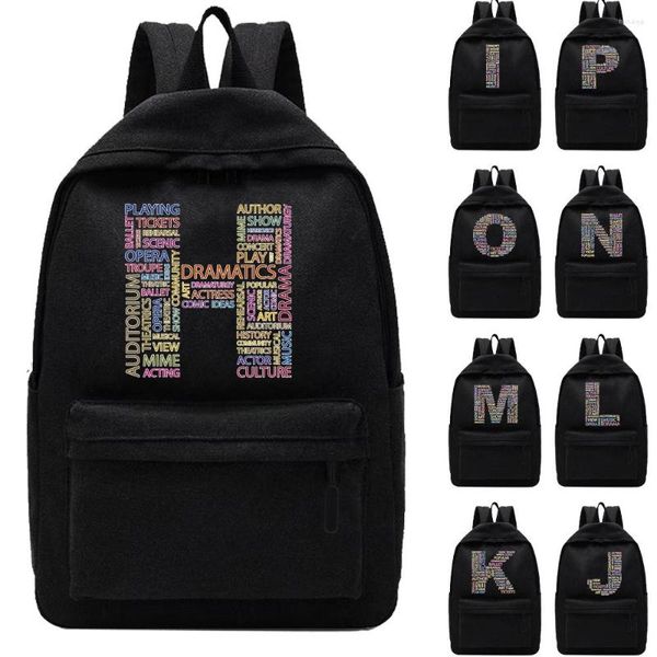 Backpack Women Canvas School Classic Text Cartion Travel Black Laptop Bag Men