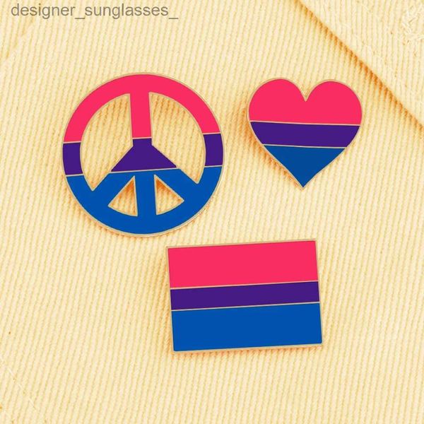 Pins Broschen Neues Friedenszeichen Herz Sie Rechteck Bisexuelle Abzeichen Pin LGBT Broschen für Mantel Tasche Decoation Charme Emaille Pin Schmuck GeschenkL231117