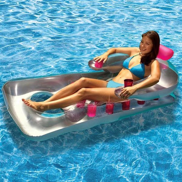 Tubi galleggianti gonfiabili Materassi ad aria galleggianti per acqua estiva con 18 portabicchieri Lettino per piscina Galleggiante Poltrona relax Letto2162