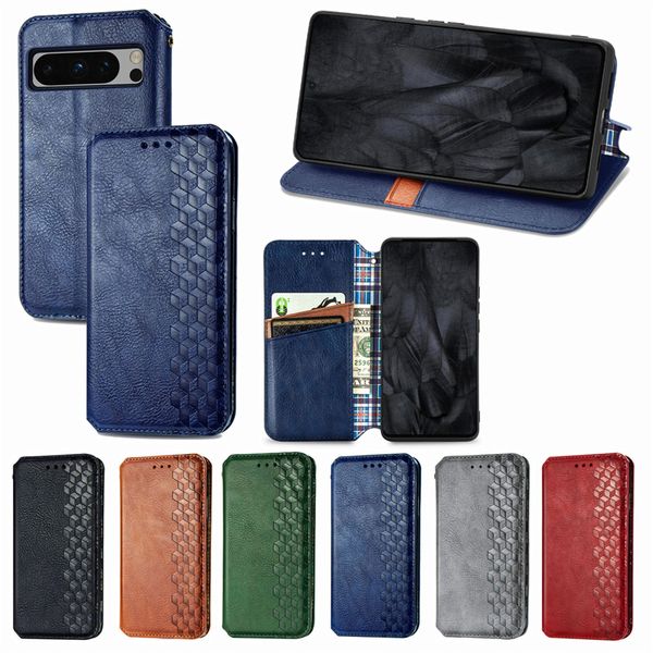 Роскошная подставка Flip Leather Case для Google Pixel 8 Pro 7a 6a 5a 5g 4a 7pro 5xl 4xl Rhombus magnetic Card Слот Сумка кошелька Сумка кошелька