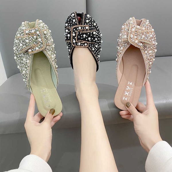 Pantofole Para as mulheres 2023 mocassini scivoli glitter chinelos de senhoras peep toe sapatos planos femininos pantofle moda gelia novo luxo J230417