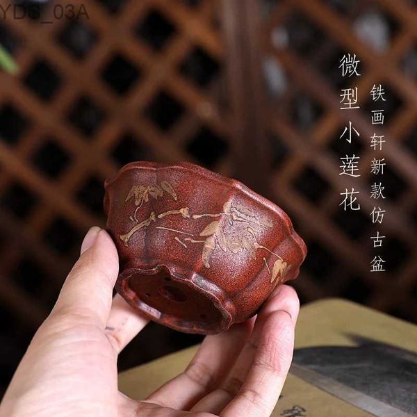 Pflanzer Töpfe Keramik Kreis Geschnitzte Lotus Form Bonsai Topf Hand Chinesischen Sukkulenten Garten Hause Tisch Dekoration YQ231117