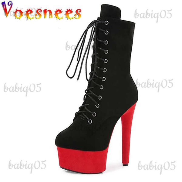 Botas Mulheres Nova Camurça Lace Up Botas Curtas Plataforma À Prova D 'Água 15 CM Nightclub Pole Dance Shoes Bar Sexy Fetish Stage Executar Salto Alto T231117