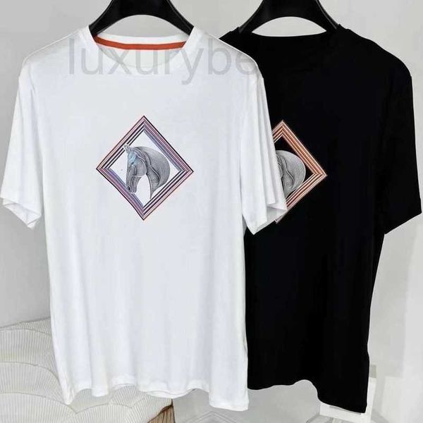 Homens camisetas Designer verão novo em torno do pescoço de seda algodão manga curta cabeça de cavalo impressão t-shirt homens moda coreana versátil top xed3