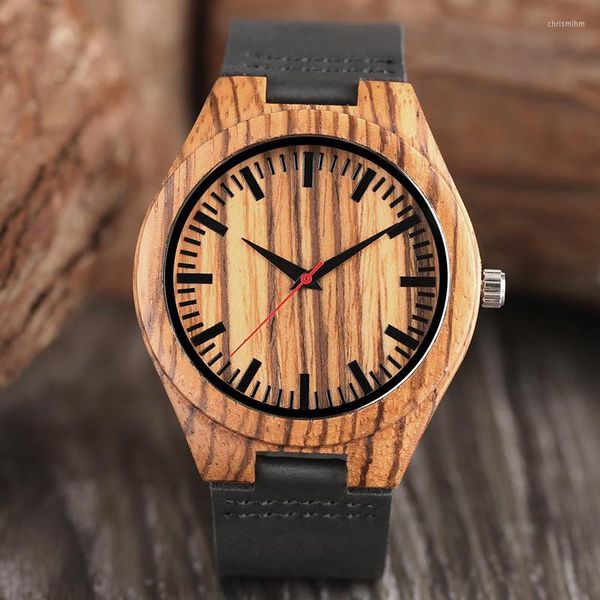 Armbanduhren Herrenuhr Holz Uhr Minimalistisch Analog Holz Bambus Natur Quarz Armbanduhr Herren Sport Echtes Leder Relogio Masculino