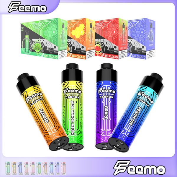 Design Popular exclusivo Feemo Cannon 0.5ohm grande nuvem Caneta Vape Descartável 10K puffs Vape Descartável sabores incríveis Mini vaper