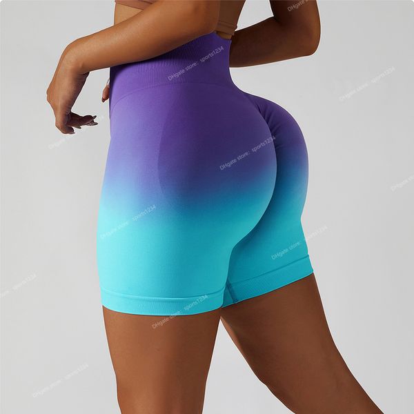 Calções de yoga sem costura gradiente ginásio corrida treino apertado shorts esportivos femininos cintura alta elástica levantamento de bunda calças de fitness yogayoga shorts