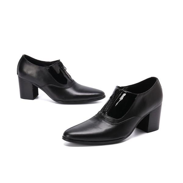 Vestido sapatos masculinos casuais casuais desgaste altos saltos altos de couro preto com zíper preto