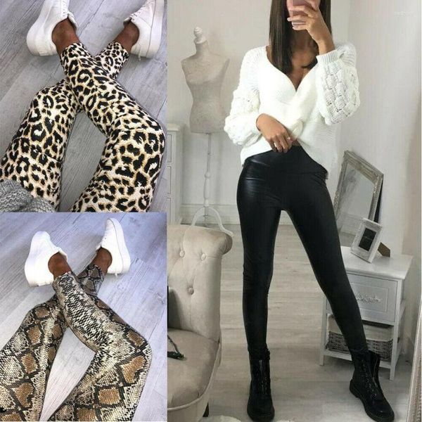 Pantaloni da donna Leggings elasticizzati a vita alta con stampa animalier in pelle di serpente leopardata da donna skinny