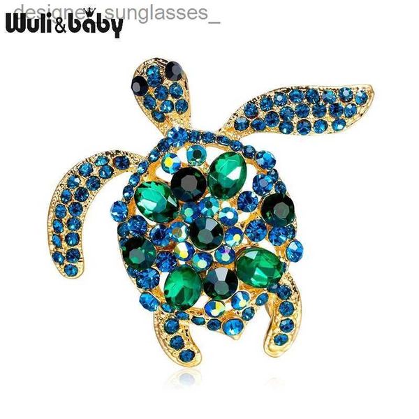 Spille Spille Wuli baby Green Strass Sea Turtle Spilla animale Spille per gioielli da donna GiftL231117