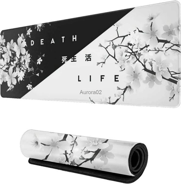 Mouse Pads Apoios de Pulso Preto e Branco Cherry Blossom Gaming Mouse Pad 900x400 XL Estendido Grande Mouse Pad Desk Pad Antiderrapante Borracha Mousepad Gamer YQ231117