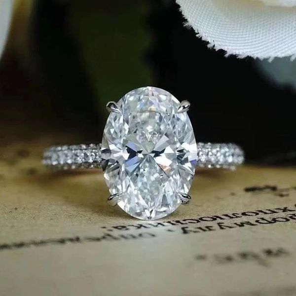 Обручальные кольца Стерлингового серебра 925 пробы овальный 4ct Lab Diamond Ring Обручальное кольцо Gig Stone для женщин Свадебные украшения Подарок 231117