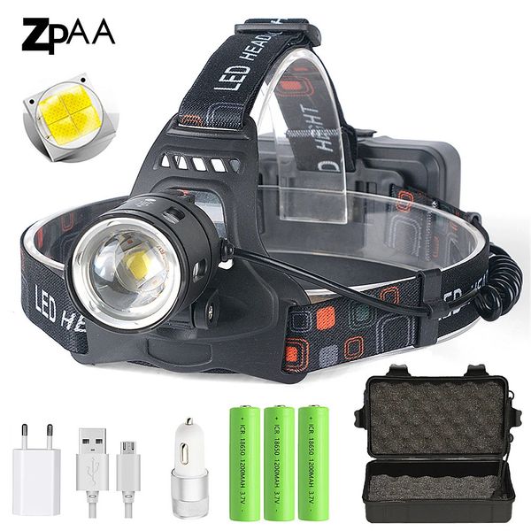 Fari Potenti XHP702 XHP502 Lampada frontale a LED Zoom Torcia 18650 Batteria Ricarica USB Lampada da pesca 231117