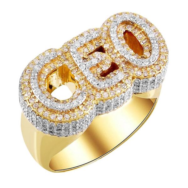 Anéis de casamento Two Tone Gold Color Double Cayer CEO Letra do dedo do dedo para homens Micro Pave 5a CZ Hip Hop Jewelrywedding Weddingwedding