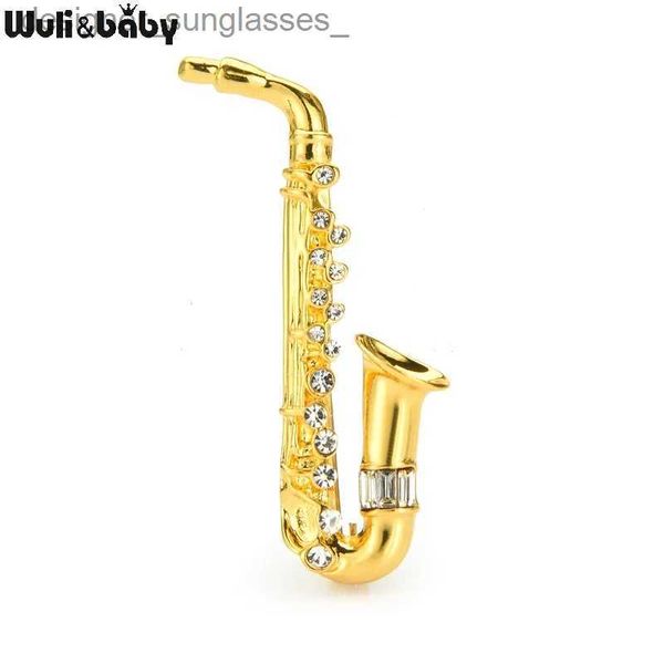 Pins Broschen Wuli Baby 2-Farb-Saxophon-Broschen für Frauen Unise Strass Instrumente Musik R lässig Broschen Geschenke Geschenke 231117