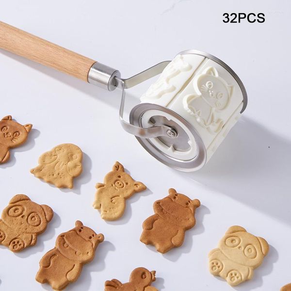 Moldes de panificação Mold de biscoito com 32pcs de desenhos animados carros carros padrões rolando biscoit cutter molde de pastelaria