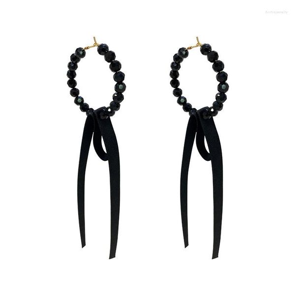 Dangle Küpeler Bling Lüks Siyah Dantel Tassel Damlası Kadınlar için Vintage Modaya Düzenli Noble Şerit Kulak Hoops Moda Mücevher Hediye Bijoux