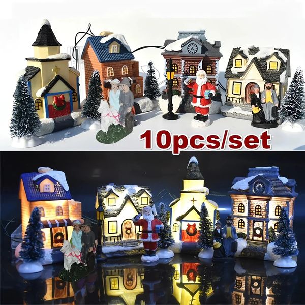 Decorazioni natalizie 10 pezzi / set Ornamenti natalizi Casa luminosa Decorazione piccola casa Abito da Babbo Natale Decorazioni regalo per la casa 231117