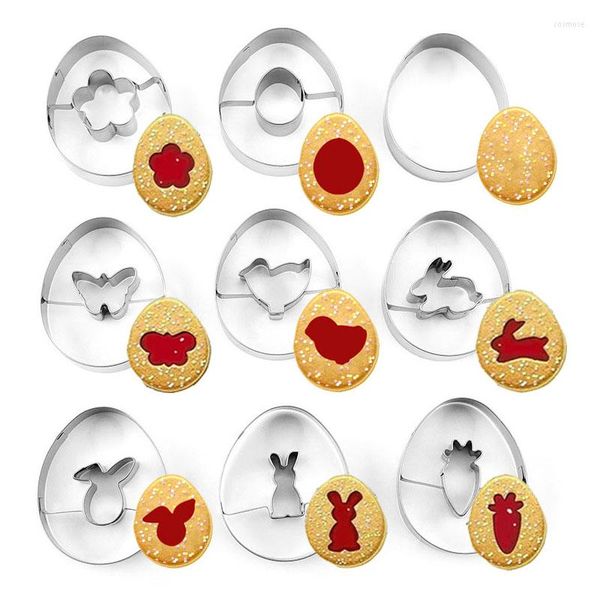 Stampi da forno 6/9PCS Serie Pasqua Tagliabiscotti Acciaio inossidabile Conigli Uovo Biscotto Torta Fondente Bakeware Pasticceria Strumenti di decorazione fai da te