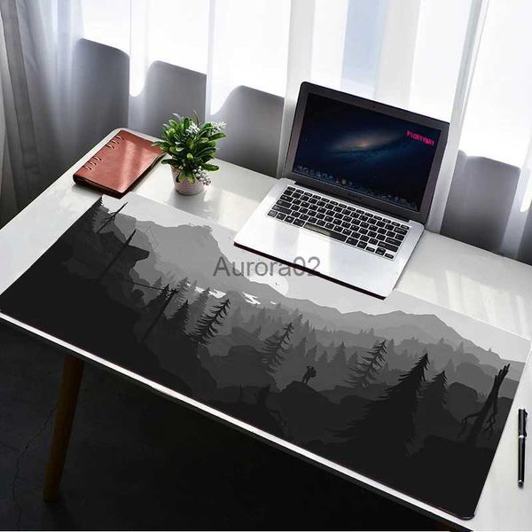 Mouse pads descansos de pulso floresta profunda firewatch laptop gamer mousepad para jogos tapete grande teclado com borda de travamento 70x30cm tapete de mesa para csgo lol dota yq231117