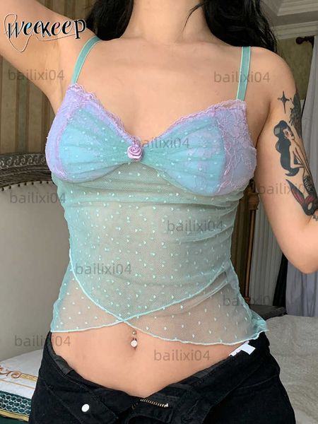 Kadın Tankları Camis WeeeEEE Y2K Estetik Kayış Mahsulü Üst Seksi Şeysiz Patchwork Çiçek Kefiton Kadınlar Yaz Günlük Sevimli Giyim Yeni T230417