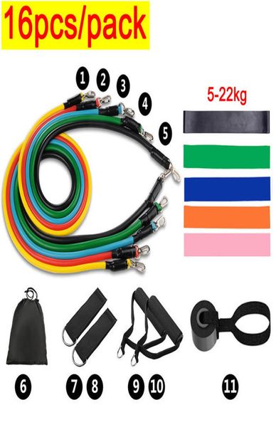 16 unids Conjuntos Pu Cuerda Elástica Tubo de Goma Bandas de Resistencia Fuerza Crossfit Entrenamiento Yoga Entrenamiento Hogar Fitness Deportes Expansor J01153608488