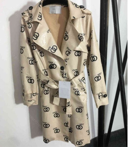 Ultimo design donna trench in pelle abito cc stampa lunghi jacker PU chen cintura di marca vita che dimagrisce abiti firmati da donna all'ingrosso 12