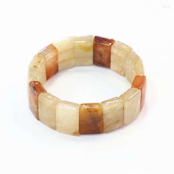 Strand 14x20mm Bracciale in pietra naturale Giade Calcedonio Geometria Perline gialle Bracciale con perline per donna Gioielli manuali di lusso 7,5 pollici B3280