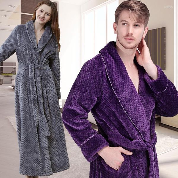 Indumenti da notte da uomo Uomo Donna Inverno Extra lungo Spessore caldo Accappatoio in flanella a griglia Accappatoio termico da uomo di lusso Morbido come vestaglia di seta Maschile