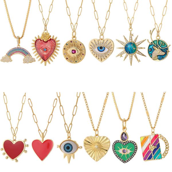 Collane con ciondolo Cute Heart Sun Moon Star Evil Blue Eye Collana per donna Color oro Dijes Rainbow Red Love Ciondolo Catene lunghe in acciaio inossidabile Z0417