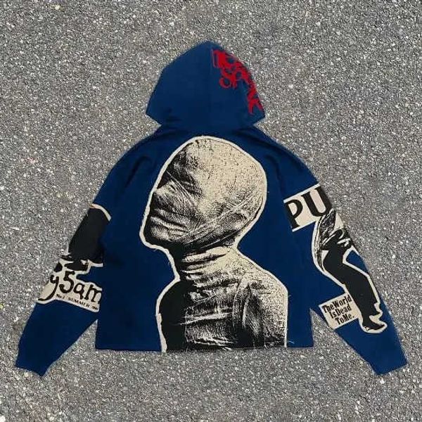 Мужские толстовки с капюшоном Y2K Hoodie Trend Punk Mummy Print Негабаритная толстовка для мужчин и женщин Новая мода Свободная Harajuku Хип-хоп Уличная одежда Готическая толстовка T231117