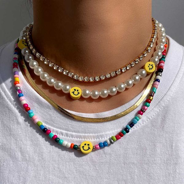 Colares Pingente Bohemia Multilayer Pérola Arco-íris Frisado Gargantilha Colar Para Mulheres Acrílico Fruta Coração Beads Cadeia Colares Praia Jóias Z0417