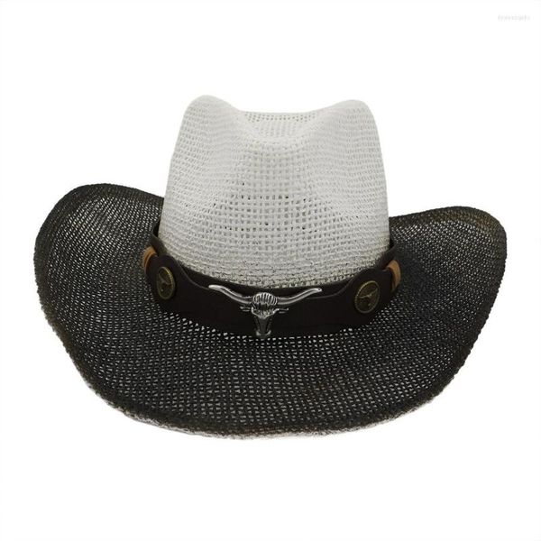 Breite Krempeln Hats Sun Hut für Frauen Sommer Schwarz weiß westlicher Sprühfarbe Cowboy Ethnisch Stil Outdoor Meerescreen HZ80