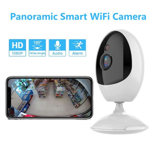 Nova câmera panorâmica de 180 graus grande angular 1.44mm olho de peixe 1080p áudio bidirecional interno visão diurna e noturna aplicativo icsee câmera cctv wi-fi