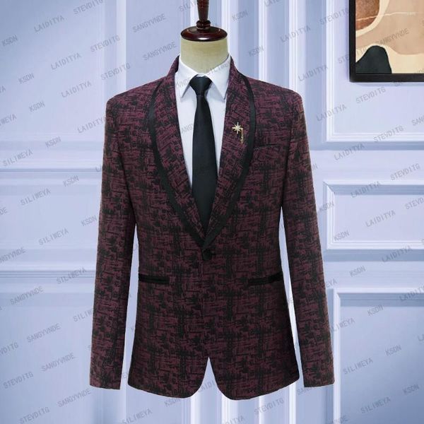 Мужские костюмы 2023 Вино и красный черный жаккардовый высококачественный идеальный мужчина повседневная свадебная итальянская дизайнерская куртка блейзер