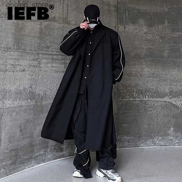 Trench da uomo IEFB Trend Cappotto da uomo Autunno Inverno Lungo Giacca a vento Sport Abito diviso alto Trench Stree Abbigliamento moda maschile 9C1479 Q231118