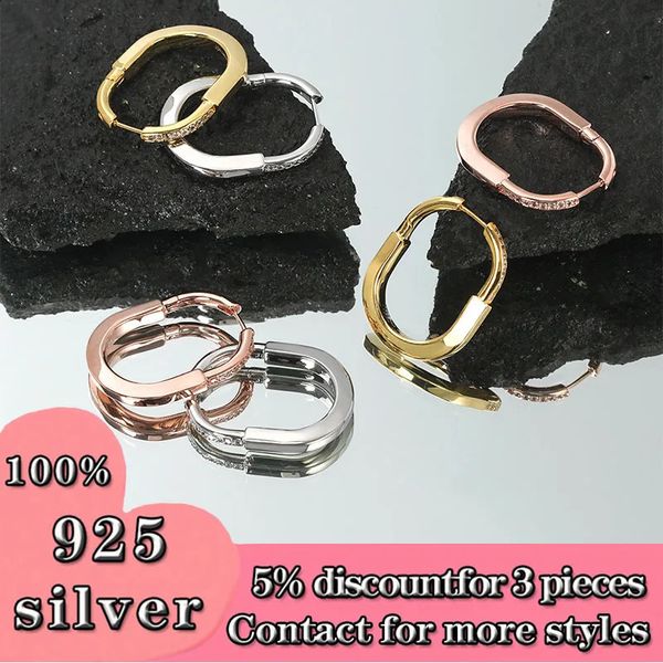 Stud 925 Gümüş Lüks Takı U şeklinde Kilit Orta Küpeler Kadınlar Klasik Tasarım Mizaç Moda Marka Partisi Hediye 231116