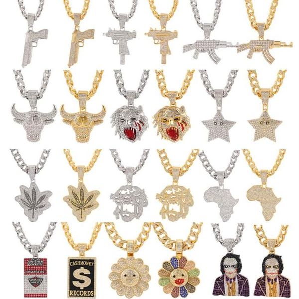 Kolye Kolyeler Buzlanmış Big Crystal Küba Zinciri Joker Afrika Haritası Silah Çiçek Hayvan Moda Takımı Hip Hop Jewelrypendant Ne2234