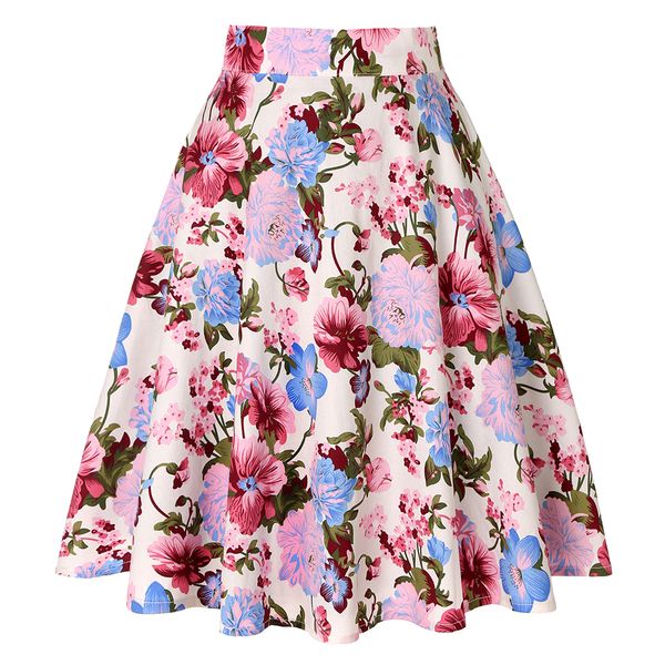 Saias vintage floral imprimiu uma linha túnica feminina saias de cintura alta feminino 50s 60s swing rockabilly saias primavera verão 230417