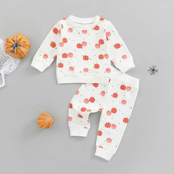 Conjuntos de roupas 2 PCs Calças de Halloween infantil Conjunto de primavera outono bebê menino menina abóbora estampa de abóbora de manga longa calça de pulôver redonda no pescoço