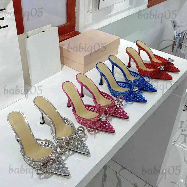 Sapatos de vestido Borboleta-nó Verão Mulheres Sandálias Cristal Ankle Strap Mulheres Bombas Elegantes Lantejoulas Sandálias de Salto Alto Mules Chinelos T231117