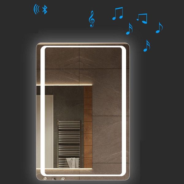 Specchi El Custom Touch Bluetooth Specchio da bagno LED Smart Anti Fog Wall Vanity Mirrorl per la casa 2 colori chiari Espejo Pared Tocador
