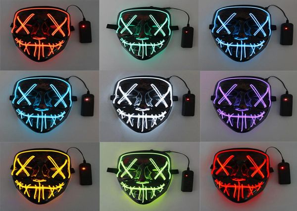 Horror LED Luminoso Incandescente Maschera per feste di Halloween Neon EL Ognissanti Masque Masquerade Maschere Cosplay Scuro Forniture divertenti ZXFTL06421361724